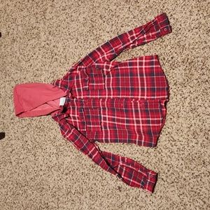 COLUMBIA GIRL'S HOODIED FLANNEL BUTTON DOWN LONG SLEEVE TEE SHIRT